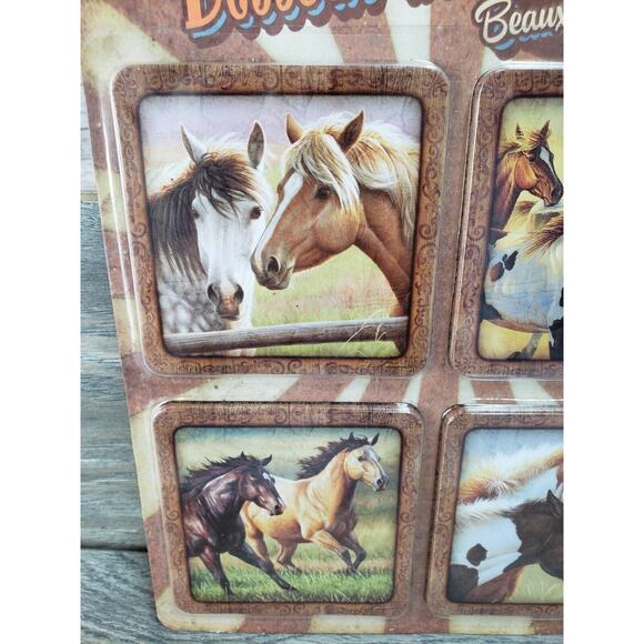 Horse Metal and Cork Coasters Set of 4 New Horses Running Animals - Picture 3 of 4